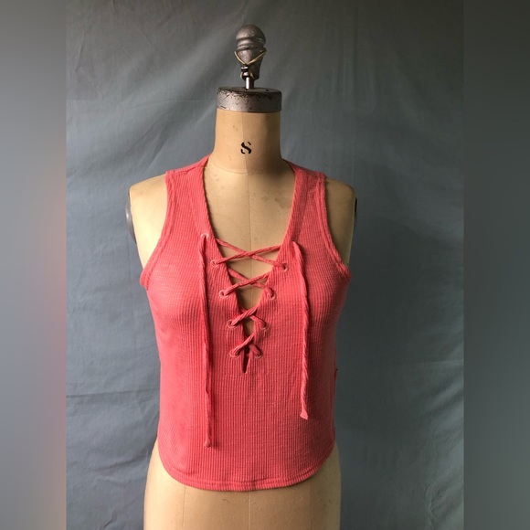 Guess Pink Tie-Up Tank Top Crop Top, Size Small - Picture 2 of 4